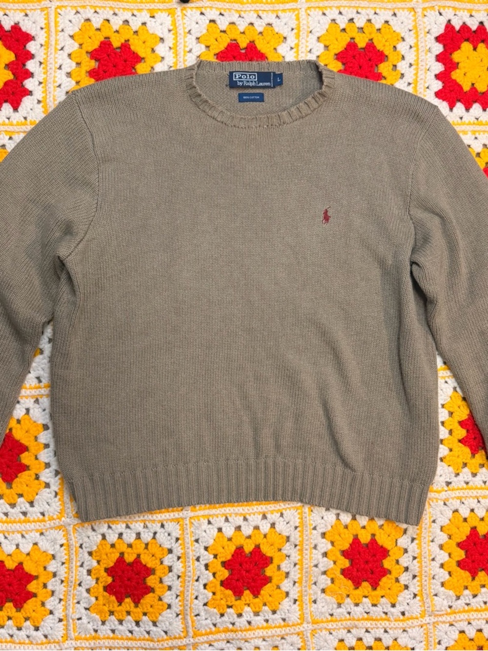 VTG 90s Polo by Ralph Lauren Men's Olive Crewneck Sweater